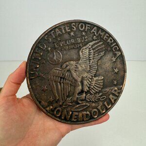 Vintage Copper Plated Cast Iron Trivet US One Dollar Coin Eagle 6inch Kitchen